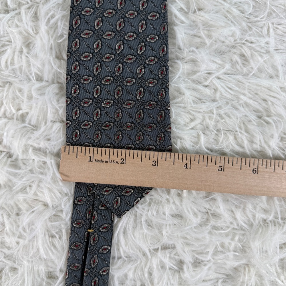 Oscar de la Renta Mens Silk Tie Gray Red Geometric Medallion Pattern Silk Tie - Picture 5 of 12